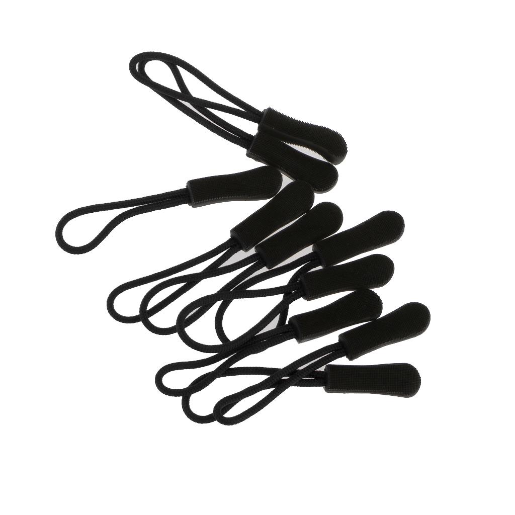 10pcs Zipper Pulls Replacement Zip Cord Puller Slider Jacket Backpacks Black