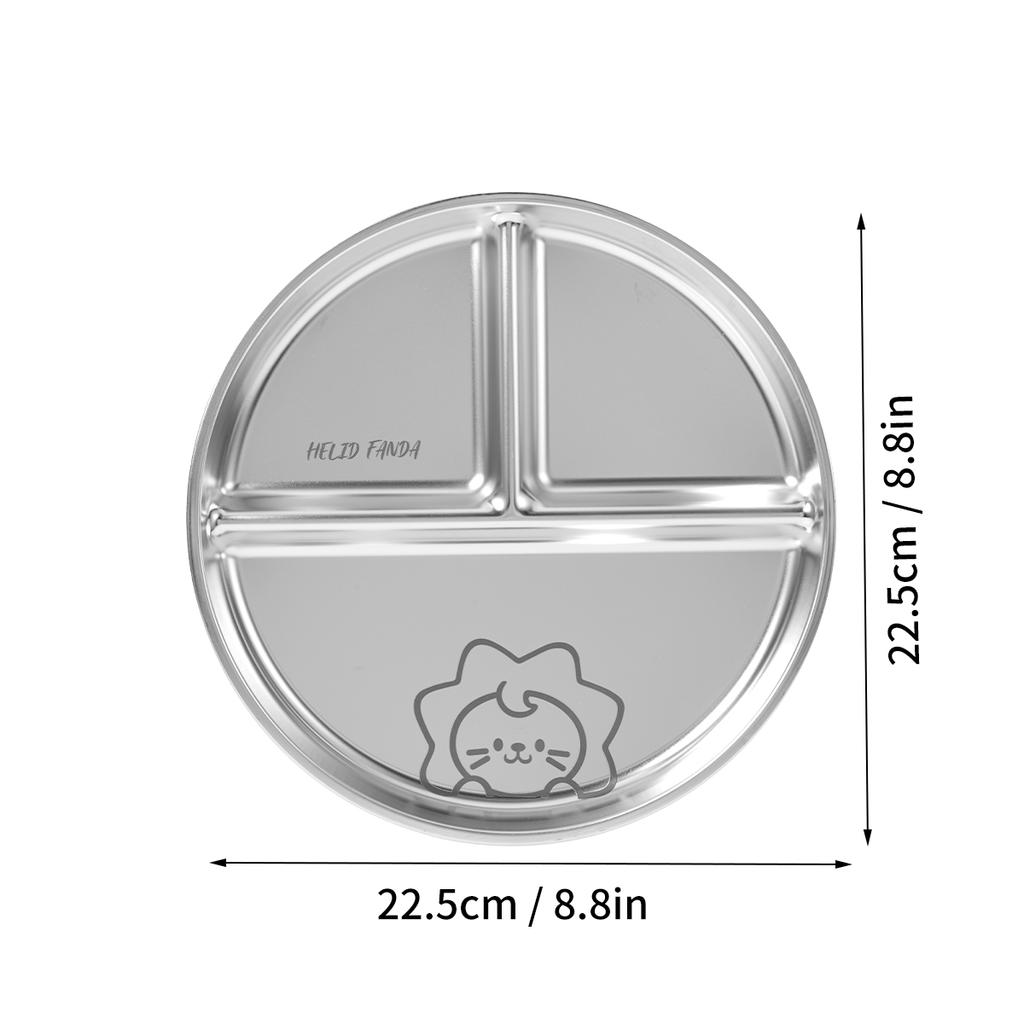 Round Dinner Plate With Compartments 304 Stainless Steel Dinner Dish Fruit Salad Food Plates Kitchen Tableware