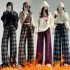 Plaid Straight-leg Pants Women's Autumn and Winter Velvet Versatile Soft Waxy Drape Casual Thermal Pants