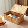 Yousheng 3Pcs Woven Rattan Storage Baskets with Cover Large Capacity Natural Style Wicker Storage Baskets Stackable Sundries Storage Boxes