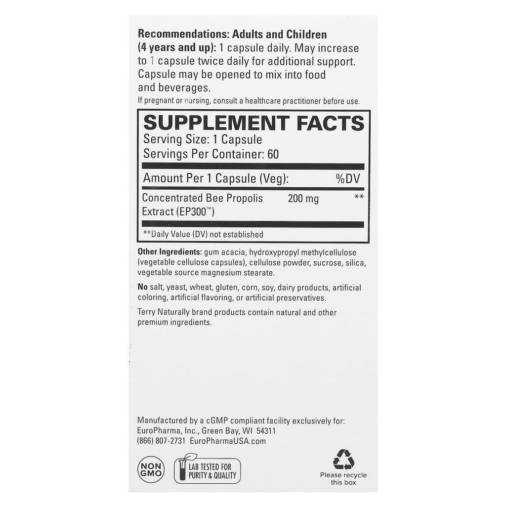 Terry Naturally Propolis Extract EP300, 60 Capsules
