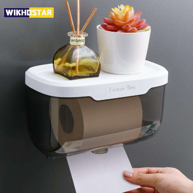 Waterproof Wall Mount Tissue Holder Box for Bathroom Toilet Paper Holder Storage Rack Punch-Free Storage Box Kitchen Supplies