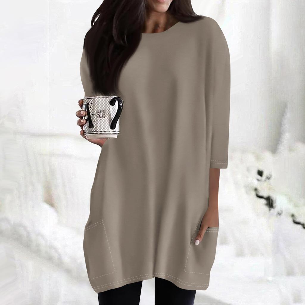 Women's  Casual 3/4 Sleeve Shirts Fashion Print Tunic Tops With Pockets