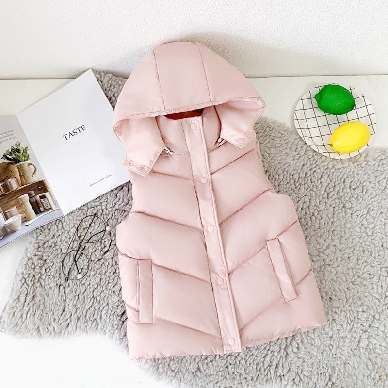 Winter Sleeveless Jacket for Children Clothes Thicken Hooded Down Cotton Vest for Boys Girls Kids Waistcoat Coat