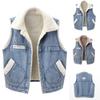 Women's Plush Vest With Sleeveless Lamb Wool And Thickened Fabric, Denim Vest