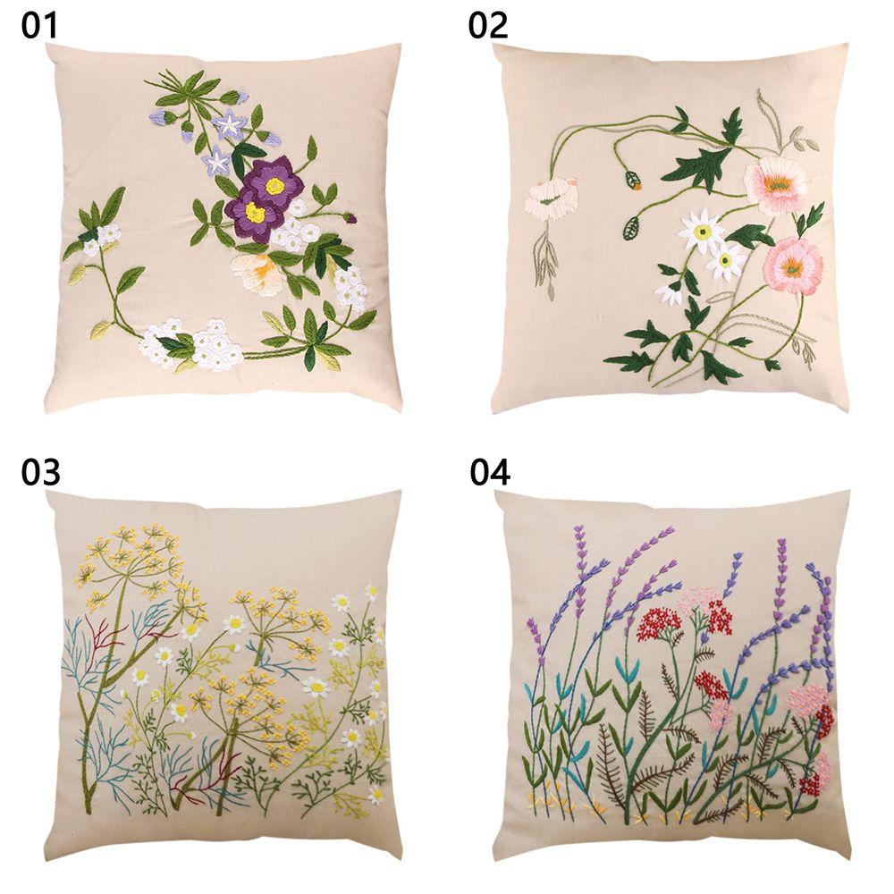 DIY Pillow Cover Cross Stitch Embroidery Pillowcase Kit Handwork Bouquet Needlework Flower Design