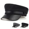 Unisex Leather Hat Eaves Panel Navy Hat Spring Autumn Sailor Hats Ladies Beret Caps Men Flat Top Captain Military Caps