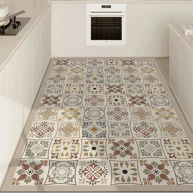 Waterproof Leather Kitchen Carpet, PVC Floor Mats, Plant Pattern, Anti-Slip Decorative Large Area Rug, Home Anti-Oil Rugs