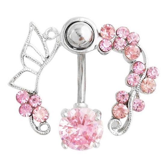 14G Butterfly Rhinestone Belly Barbell Button Ring Navel Body Piercing Jewelry