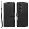 For Vivo V50 Lite 5G Leather Wallet Case with Strap Solid Color Phone Stand Cover