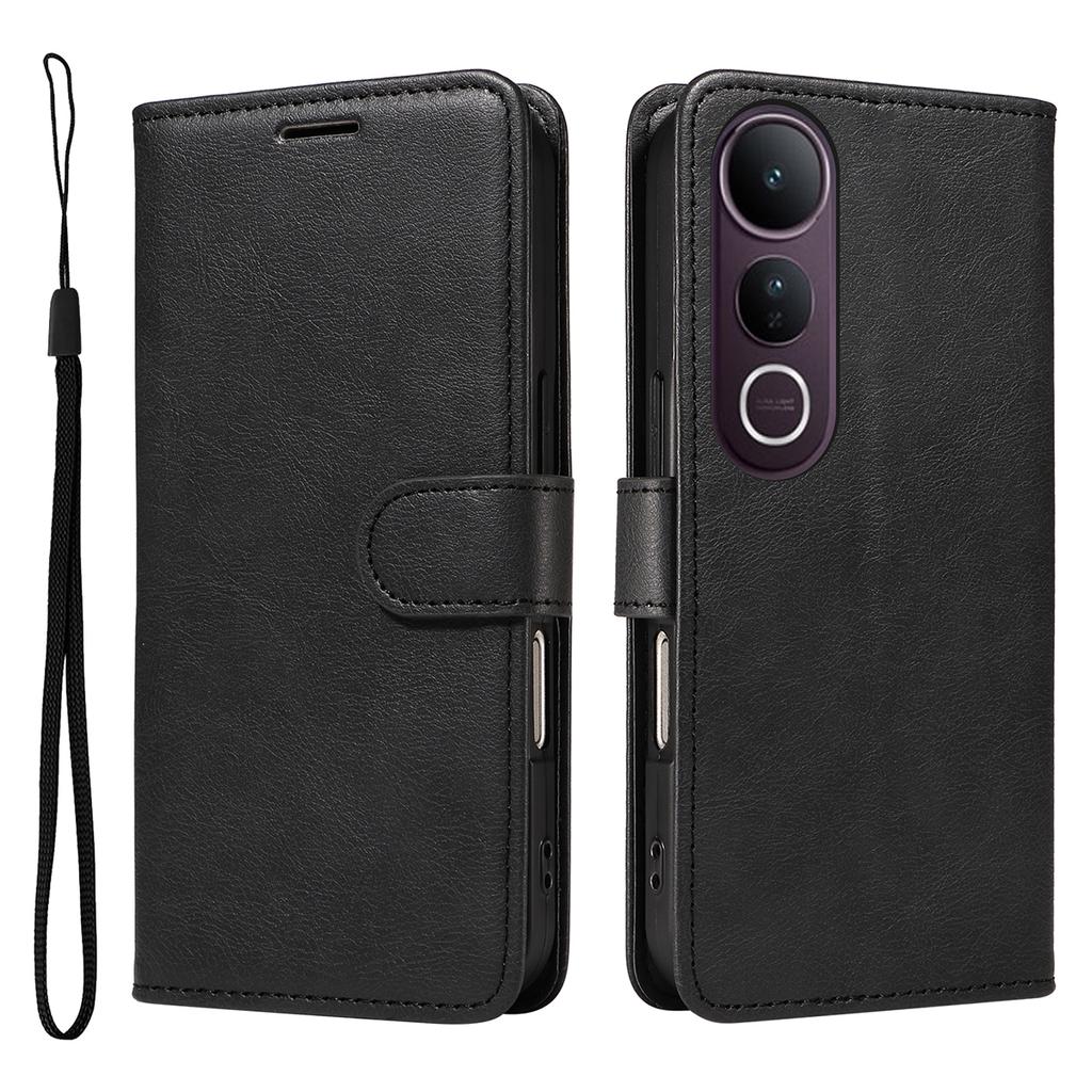 For Vivo V50 Lite 5G Leather Wallet Case with Strap Solid Color Phone Stand Cover