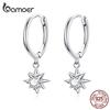 Hoop Earrings with Charm Genuine 925 Sterling Silver Bright Stars Earings for Women