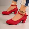 2025 Spring and Autumn New European and American Large Size Round Head Thick Heel Buckle High Heels Women's Foreign Trade Fashion Shoes