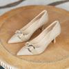 Fashion Fine Heeled Single Shoes Women's Fashion 2024 Spring Autumn New Pointed High Heels Metal Buckle Pumps Women Shoes Ladies Shoes