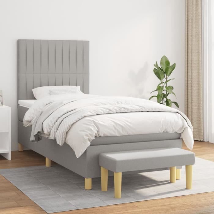 3137285 vidaXL Divan Bed with Mattress Light Grey 90x200 Cm Fabric.