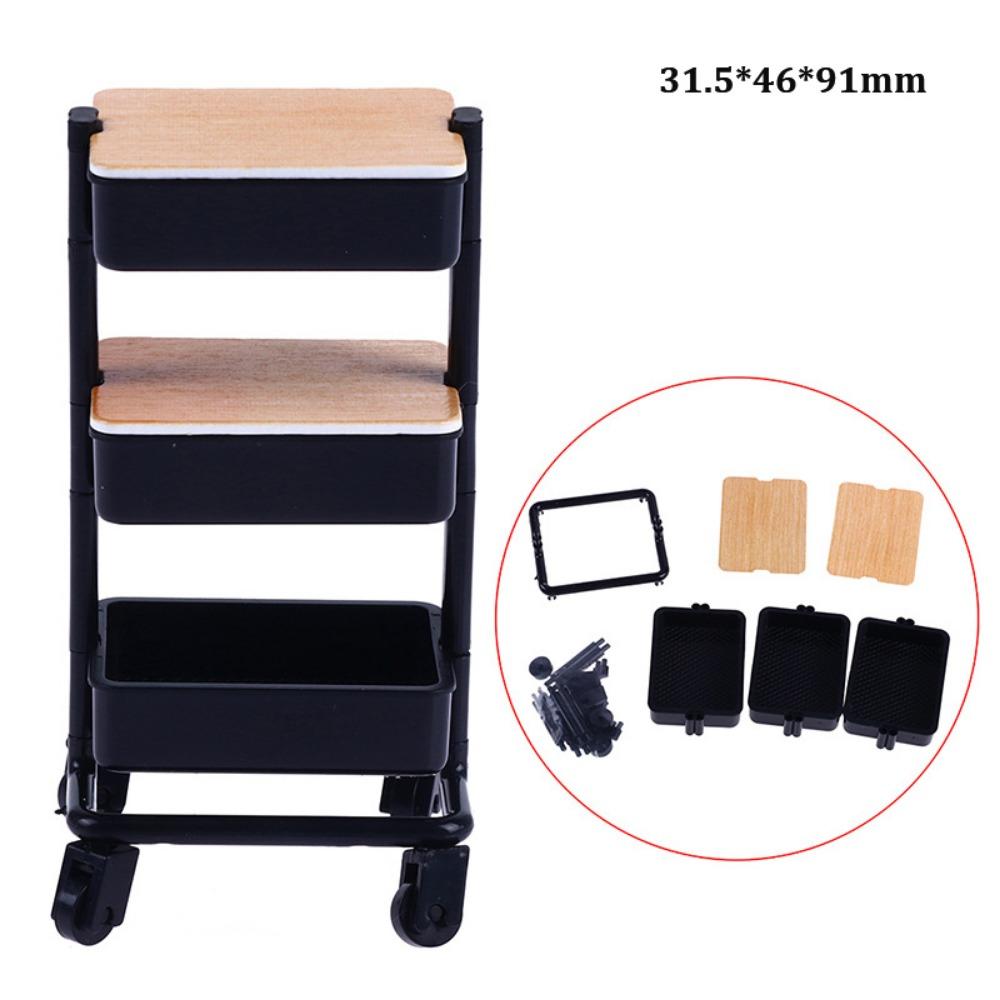 With Wheel 1:12 Dollhouse Trolley Plastic Storage Shelf Model Kitchen Furniture Accessories