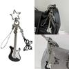 Handmade Star Buckle Keychain Stylish Phone Chain Electric Guitar and Black Butterfly Pendant Keyring for Music Lovers