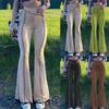 Women's Fashion High Waist Flared Pants Casual Solid Color Trousers