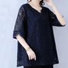 Ladies V-neck Blouse Oversize Blouse Lace Chiffon Summer Short-sleeved Blouse for Women