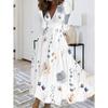 Autumn V-neck Long-sleeved Printed Women's Large Size Loose Dress Bohemian Style Women's Clothing