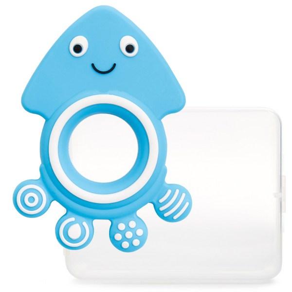 Yekko Mom Animal Friends Silicone Teether Squid, Nozzle, Squid (Blue), 1 Pc., Korean Baby Products