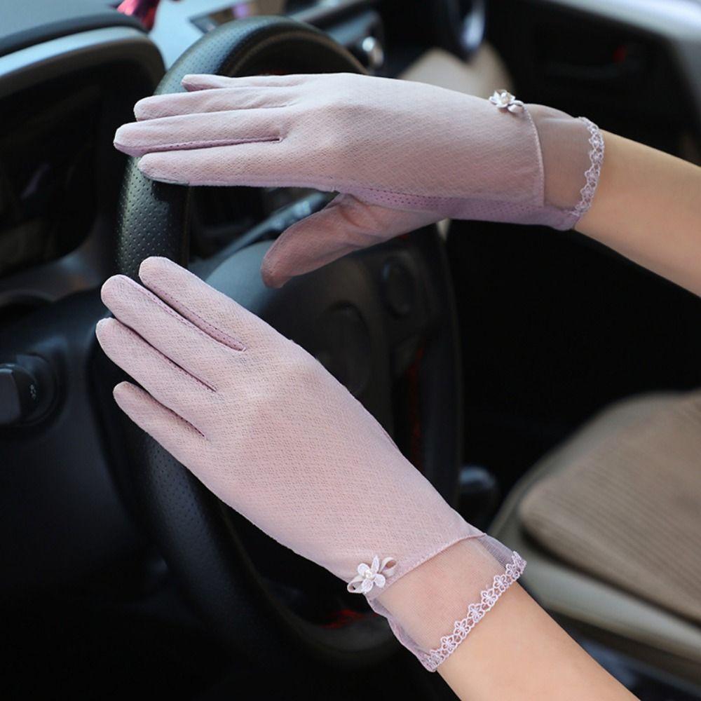 Breathable Female Sunscreen Gloves Full Finger Cycling Gloves Fashion Ice Silk Gloves  Summer