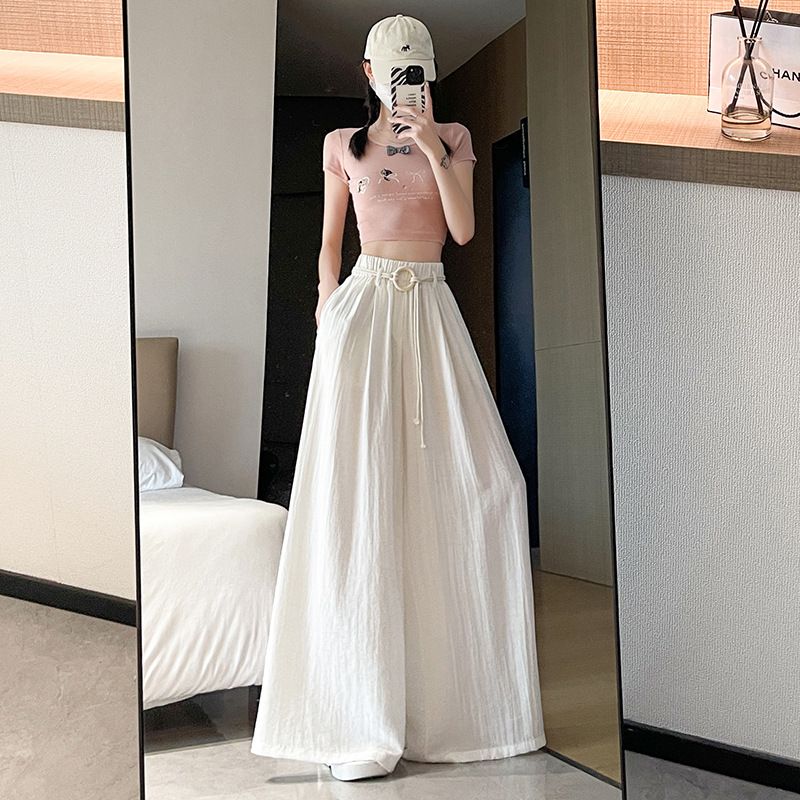 Ice Silk Women's Spring Summer Straight Loose Lazy Style Wide-leg Pants Floor-slim Skirt Pants