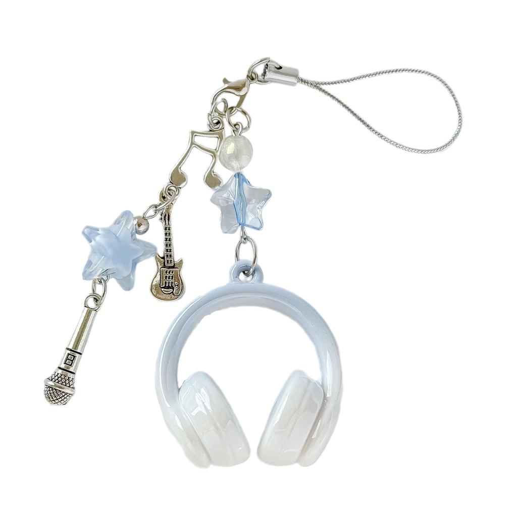 Trendy Headphone Shaped Keychain Bag Ornament Phone Lanyard Feature Star Music Notes for Students and Music Lovers
