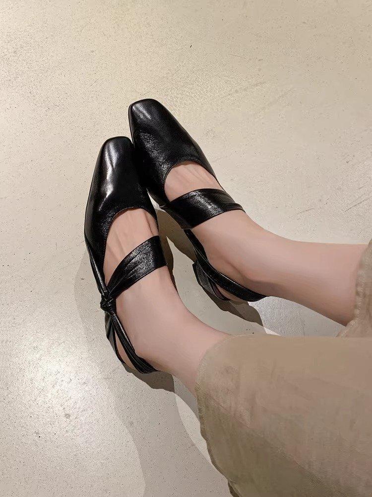 Silver White Side Bow Back Empty Sandals Women's Thick Heel Square Head Fashion Outer Bag Head Shoes