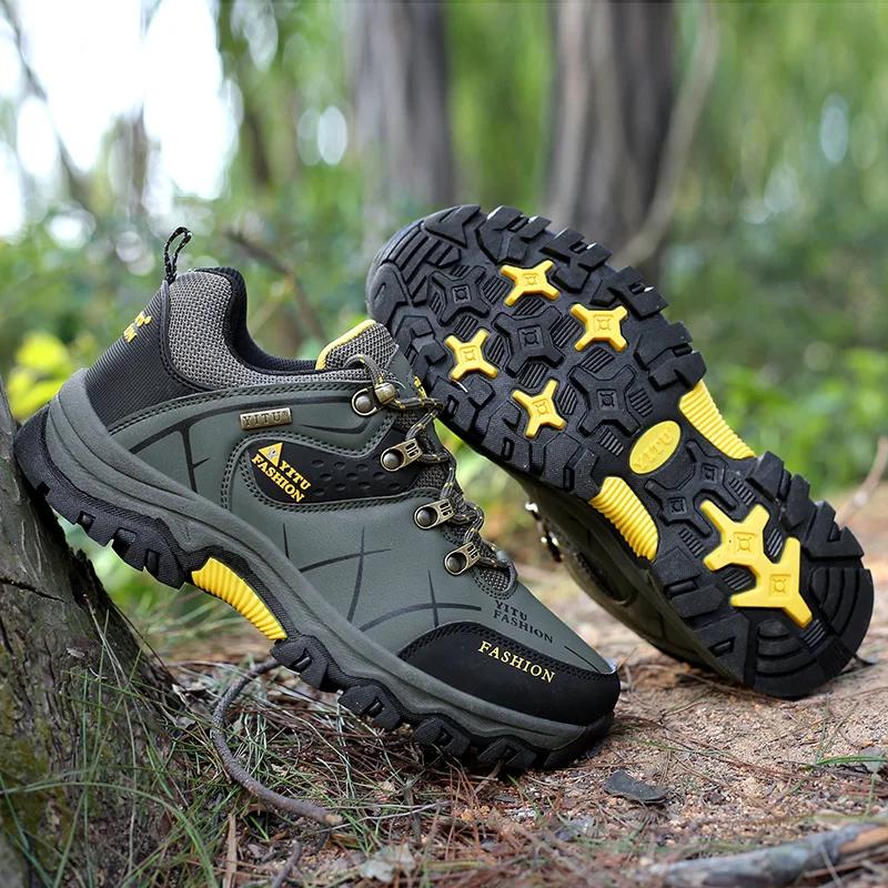 Fashion Shoes for Men 2024 New Men Sneakers Leather Waterproof Mountaineering Camping Hiking Shoes Thick Sole Comfortable Running Shoes