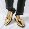 Britain Fashion Men's Pointed Mirror Pu Leather Gold Silver Casual Dress Homecoming Shoes Male Formal Wedding Oxfords Footwear