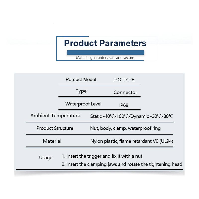 Waterproof Cable Gland Black Plastic Seal Joint Nylon PG29 PG36 PG42 PG48 PG63 IP68 White Cable Fixing Nylon Connector