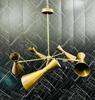 Mid-Century Modern Brass Chandelier: Adjustable 6-Light Ceiling Fixture