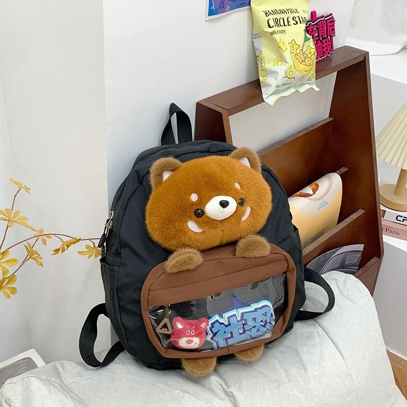 Plush Little Raccoon Cartoon Backpack With Large Capacity For Use Students