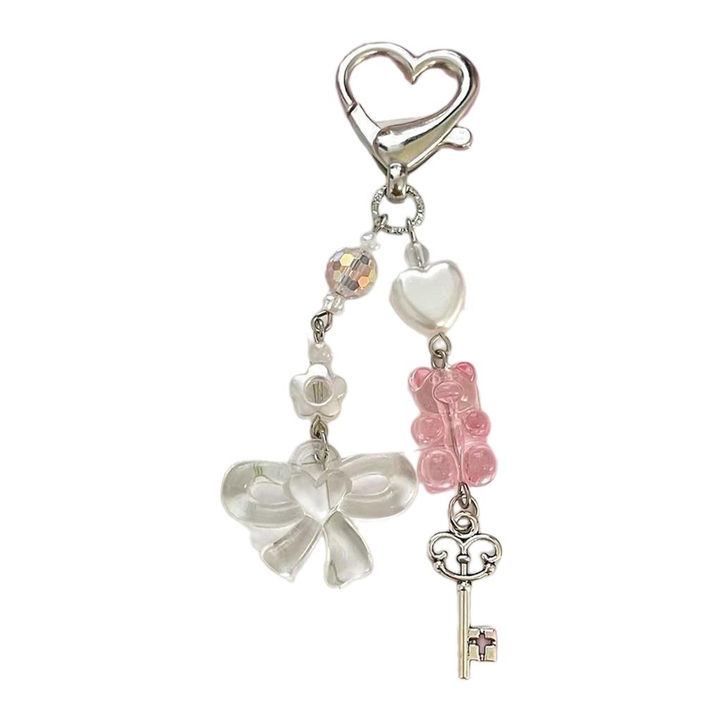Cute Bear Heart Bowknot Keychain Pendant Bag Phone Pendant Women Backpack Handbag Charm Lovely Hanging Decoration