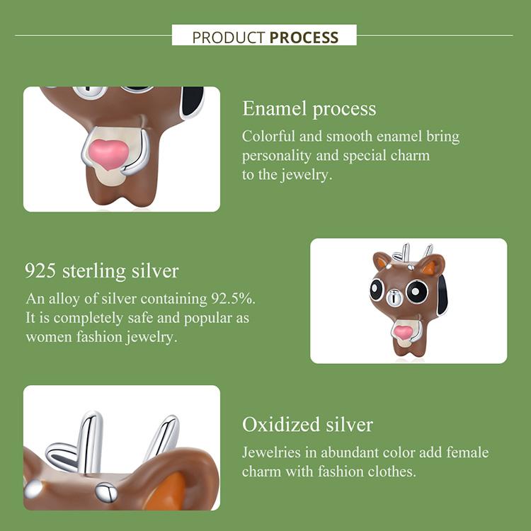 WOSTU Enamel Cartoon Cute Deer 925 Sterling Silver Charm Beads Fit Bracelet Bangle Fine Jewelry
