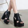 Block Heel Shoes Lace Up Sandals Casual Shoes Platform Heels Summer Sandals Wedges Gladiators Summer Sandals Women Punk Shoes