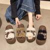 Thick-bottomed Fluffy Slippers for Women's Outerwear 2025 Autumn New Fashion Belt Buckle Lazy Casual Teddy Curly Slippers