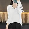 Autumn Winter V-neck Embroidery Casual Fashion All-match Pullover Knitting Top Women Patchwork Sweater