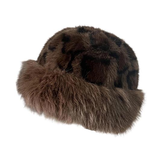 Winter Hat Leopard Print Thickened Warm Plush Hat Cold-proof Windproof Headwear Cold Weather Accessory