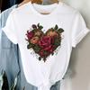 (Asian Size) Casual Love Heart Flower Trend Tee Top Short Sleeve T Shirt Fashion Women Clothing Printed O-neck Ladies Female Graphic T-shirts