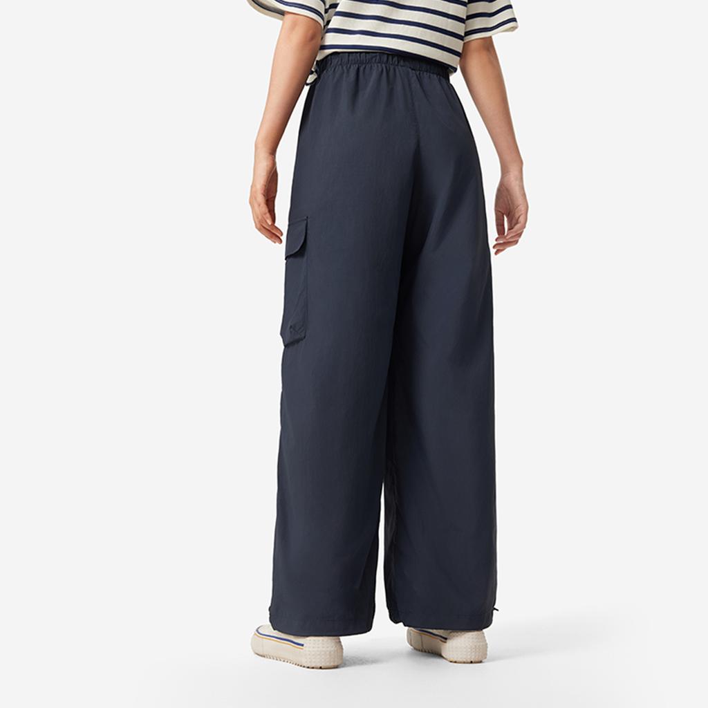 Li Ning Sports Lifestyle Series Solid Color Mid Waist Breathable Versatile Loose Straight Casual Pants Women Pants Deep-Blue AYKV540-3