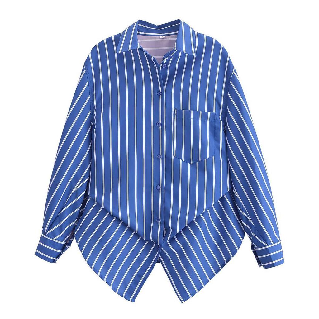 2024 Winter Women's European & American Batwing Sleeve Striped Shirt