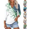 Women's Summer Fashion Casual Print V-Neck Three Quarter Sleeve Shirt Top