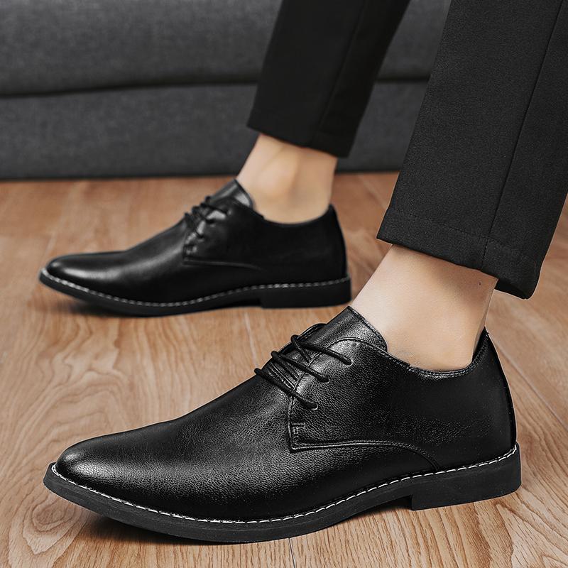 Men Leather Shoes Lace Up Wedding Business Men Casual Flats Shoe Luxury Brand Oxford Shoes Black Outdoor Men Platform Shoes