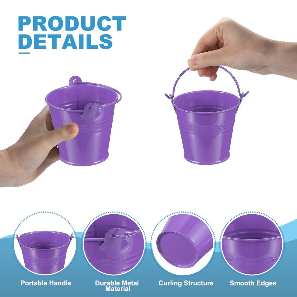 PATIKIL Small Metal Buckets with 12pcs Mini Galvanized Buckets for Craft Party Souvenir Dark Purple 2.7"x2.3" Handles, Decoration,