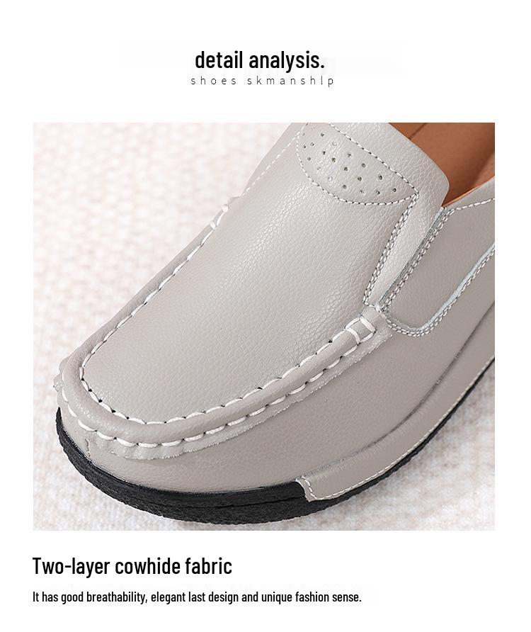 Genuine Leather Thick-Soled Loafers for Women - Soft, Casual Slip-On Shoes for All Seasons, Suitable for Pregnant Women