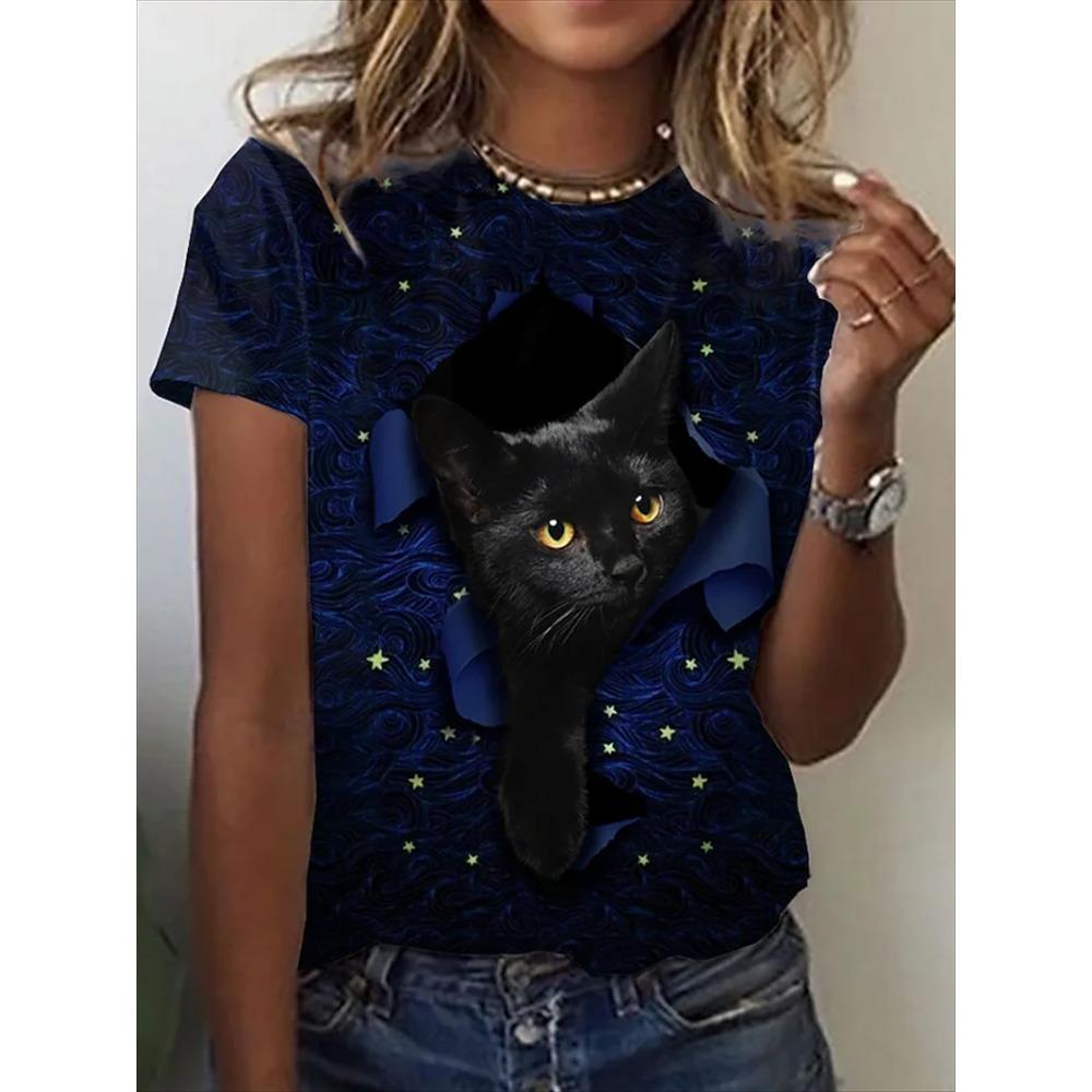 Summer 3d Pattern Printing Beautiful Women's Animal Print Short-sleeved T-shirt Casual Fashion Blouse Suitable for Daily Wear