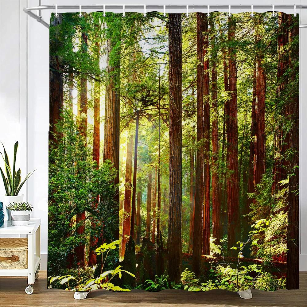 3d Printing Green Forest Waterfall Shower Curtains Waterproof Bathroom Curtain With Hooks Bath Curtain 180*200 Polyester Fabric