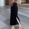 2025 Stylish Gold Velvet High-Waist Midi Skirt for Women - Black, Autumn/Winter, Sexy Long Slit